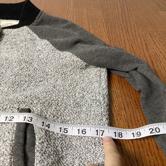 M worn down snaps jacket black white stripe trim grey Bomber long sleeve SO - Picture 6 of 7